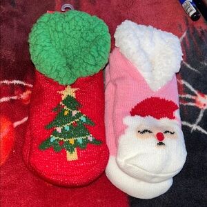 Christmas Tree and Santa Slipper Socks